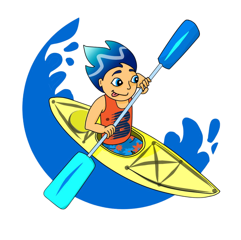 Bluewind mascot enjoying kayaking